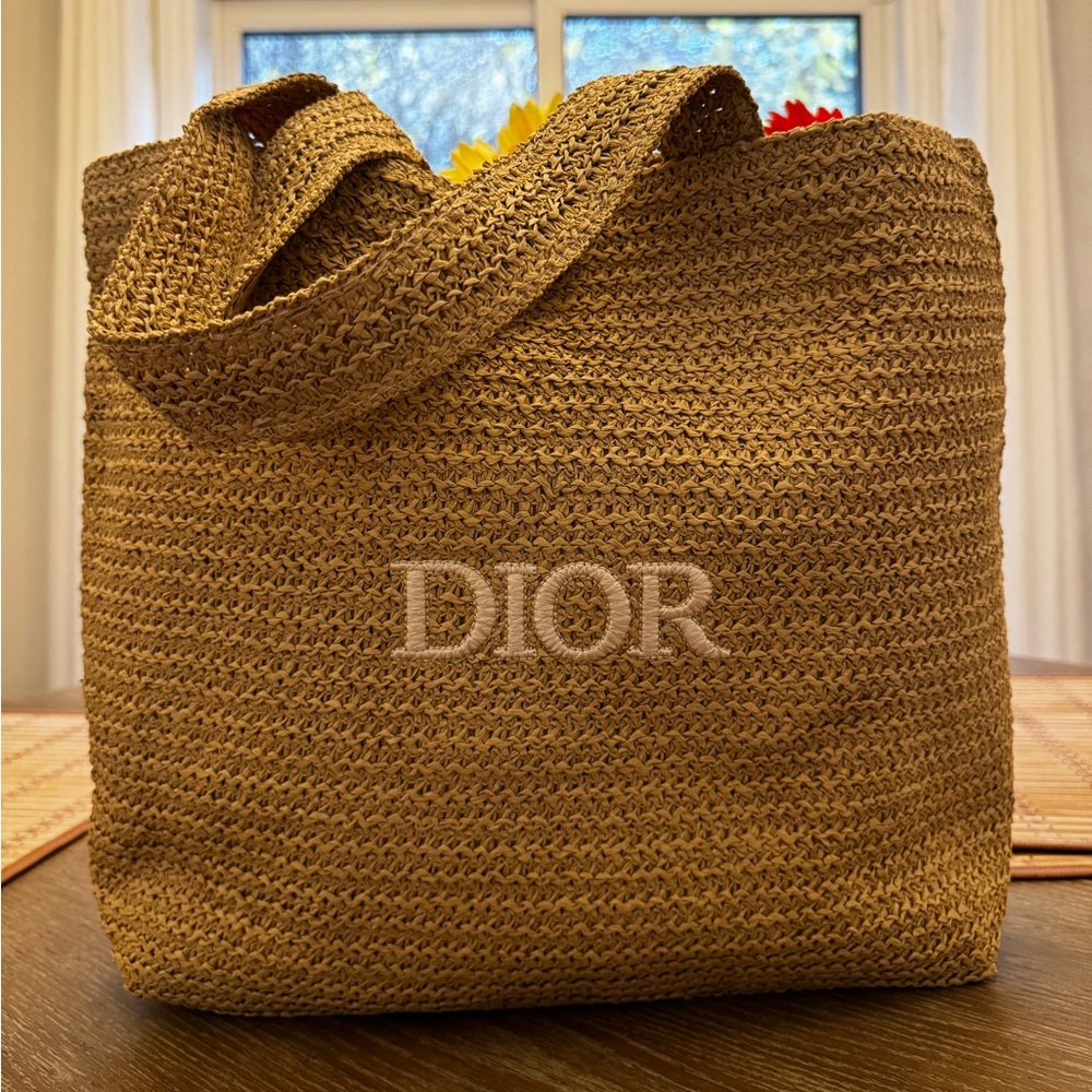 Dior Raffia Tan Woven Large Tote Bag in beige